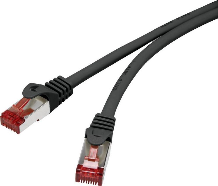 Produktbild: Renkforce RF-4979742 RJ45 Patchkabel CAT 6 S/FTP 3.00 m Schwarz mit Rastnasenschutz, vergoldete Steckkontakte, Flammwidrig 1 St.