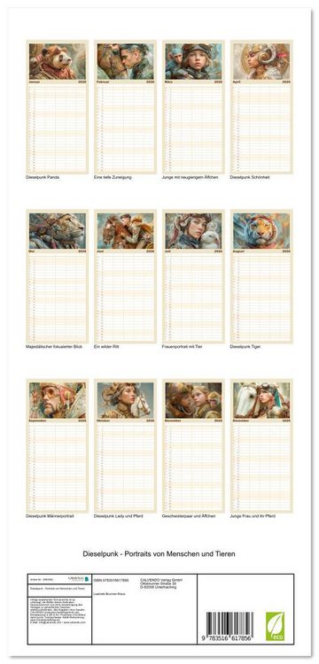 Produktbild: Familienplaner 2026 - Dieselpunk - Portraits von Menschen und Tieren mit 5 Spalten (Wandkalender, 21 x 45 cm) CALVENDO