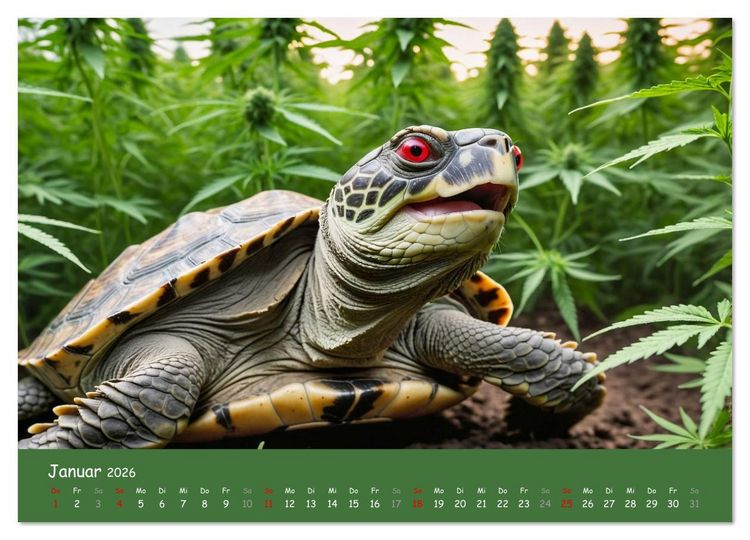 Produktbild: Tiere auf Gras - Der verr&uuml;ckte Cannabis-Kalender voller bekiffter Tiere (Wandkalender 2026 DIN A3 quer), CALVENDO Monatskalender