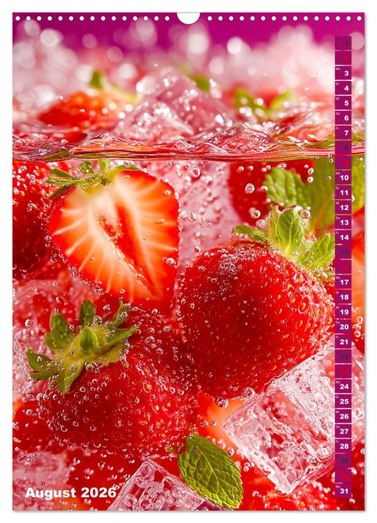 Produktbild: Fruchtige Erfrischung - K&uuml;chenkalender mit bunten Fr&uuml;chten im Wasser (Wandkalender 2026 DIN A3 hoch), CALVENDO Monatskalender