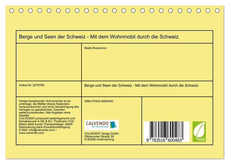 Produktbild: Berge und Seen der Schweiz - Mit dem Wohnmobil durch die Schweiz (Tischkalender 2026 DIN A5 quer), CALVENDO Monatskalender