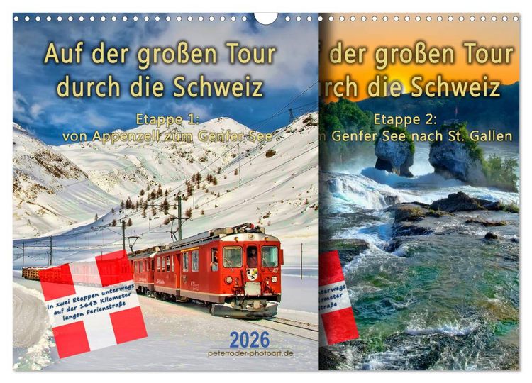 Produktbild: Auf der gro&szlig;en Tour durch die Schweiz, Etappe 1, Appenzell zum Genfer See (Wandkalender 2026 DIN A3 quer), CALVENDO Monatskalender