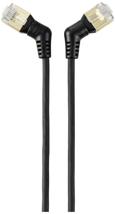 Produktbild: Renkforce RF-6071554 RJ45 Patchkabel CAT 8.2 S/FTP 1.00 m Schwarz Steckkontakte 360&deg; drehbar, Gewinkelter Kabelabgang 1 St.