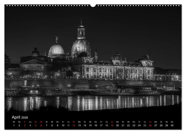 Produktbild: Dresden - Elbflorenz bei Nacht (hochwertiger Premium Wandkalender 2026 DIN A2 quer), Kunstdruck in Hochglanz