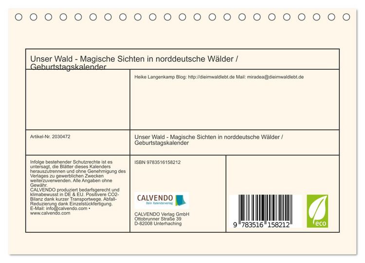 Produktbild: Unser Wald - Magische Sichten in norddeutsche W&auml;lder / Geburtstagskalender (Tischkalender 2026 DIN A5 quer), CALVENDO Monatskalender