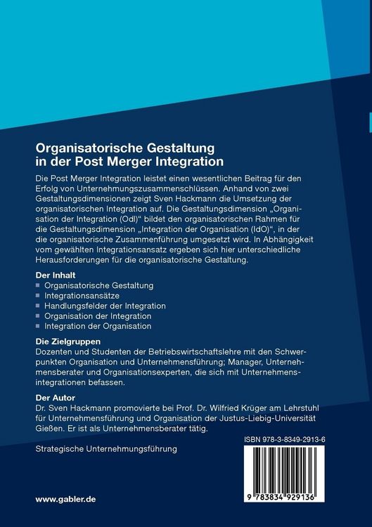 Produktbild: Organisatorische Gestaltung in der Post Merger Integration