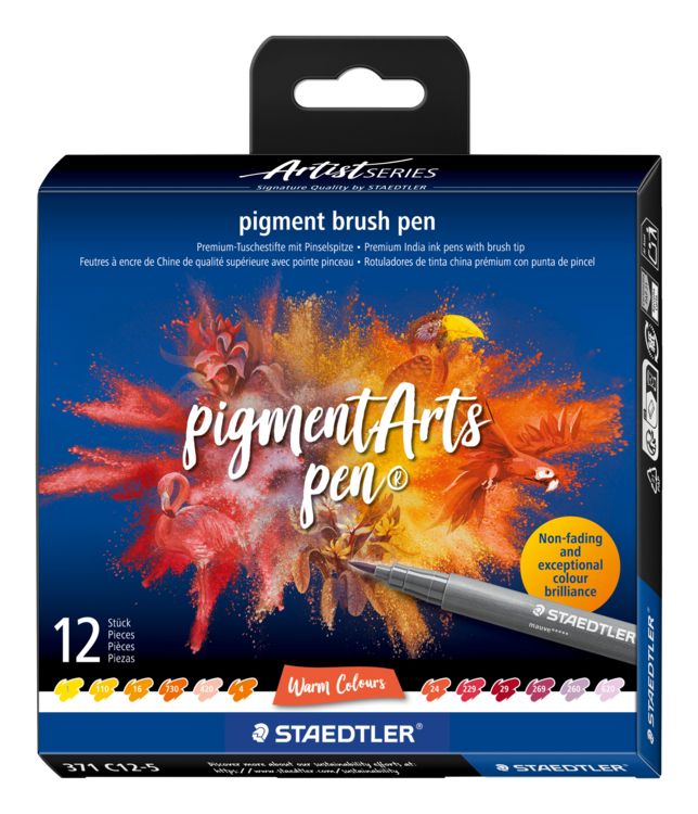 Produktbild: STAEDTLER Fasermaler mit Pinselspitze pigment brush 371 Warm Colours, 12er Set