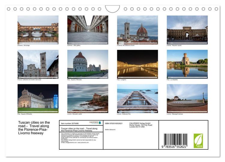 Produktbild: Tuscan cities on the road - Travel along the Florence-Pisa-Livorno freeway (Wall Calendar 2026 DIN A4 landscape), CALVENDO 12 Month Wall Calendar