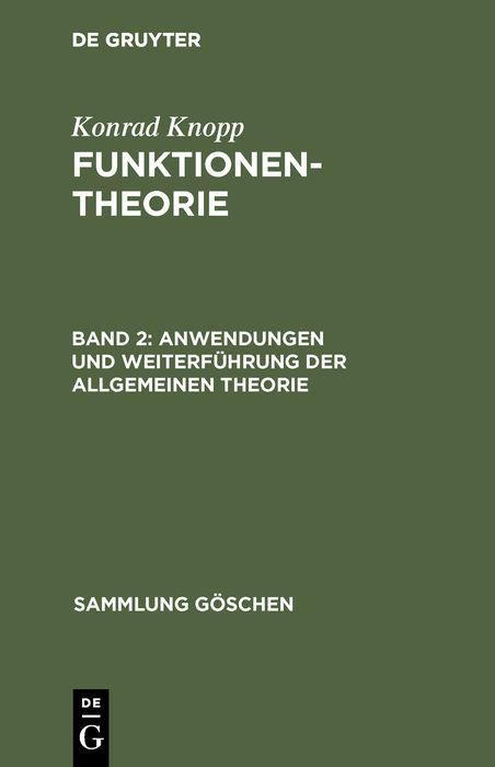 Produktbild: Anwendungen und Weiterf&uuml;hrung der allgemeinen Theorie