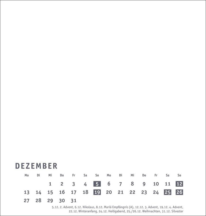 Produktbild: Premium-Bastelkalender wei&szlig; mittel 2027