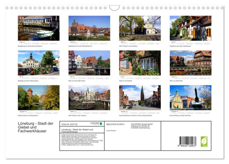 Produktbild: L&uuml;neburg - Stadt der Giebel und Fachwerkh&auml;user (Wandkalender 2026 DIN A3 quer), CALVENDO Monatskalender