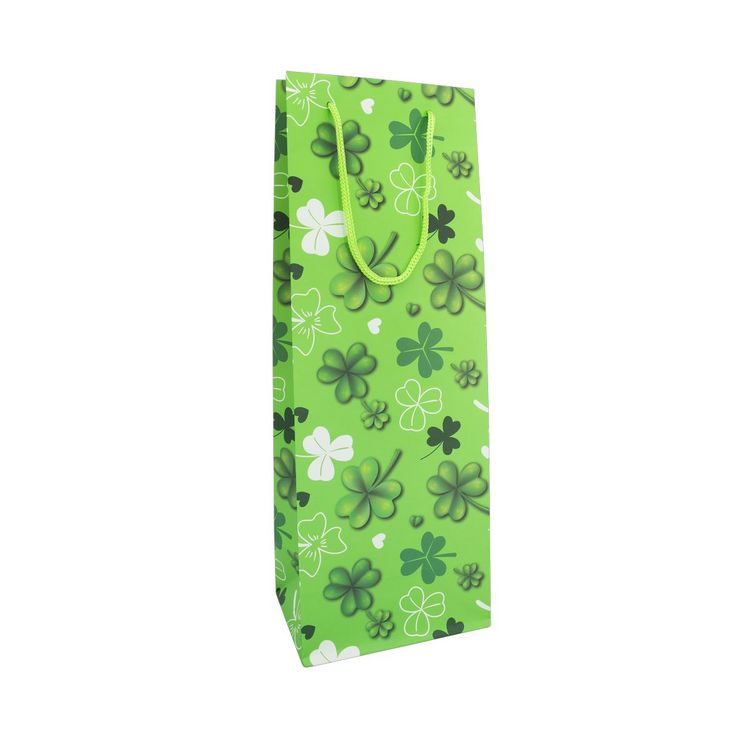 Produktbild: Idena Flaschentasche Gl&uuml;cksklee gr&uuml;n 12x35x9cm 128g/m&sup2;