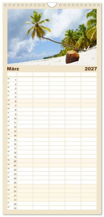 Produktbild: Familienplaner 2027 - Die sch&ouml;nsten Str&auml;nde Karibik mit 5 Spalten (Wandkalender, 21 x 45 cm) CALVENDO