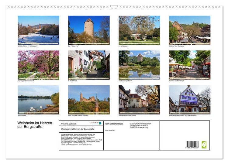 Produktbild: Weinheim im Herzen der Bergstra&szlig;e (Wandkalender 2027 DIN A2 quer), CALVENDO Monatskalender
