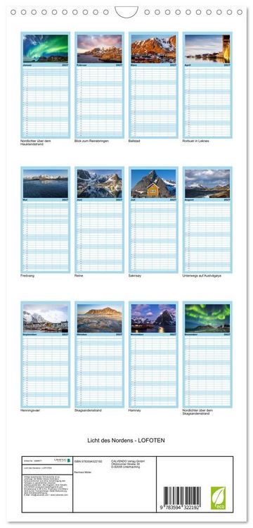 Produktbild: Familienplaner 2027 - Licht des Nordens - LOFOTEN mit 5 Spalten (Wandkalender, 21 x 45 cm) CALVENDO