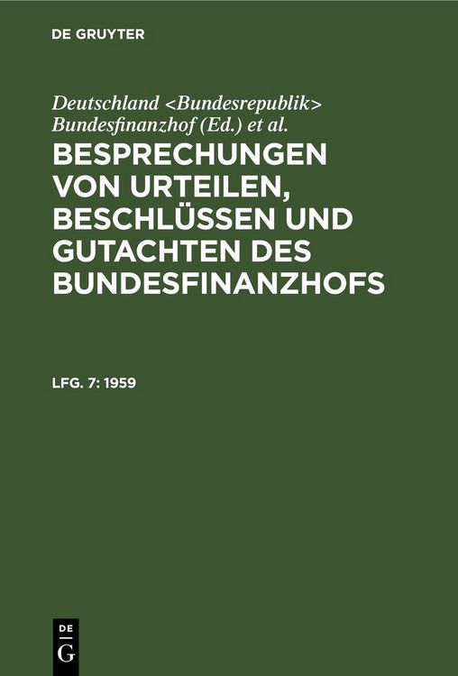 Produktbild: Besprechungen von Urteilen, Beschl&uuml;ssen und Gutachten des Bundesfinanzhofs / 1959