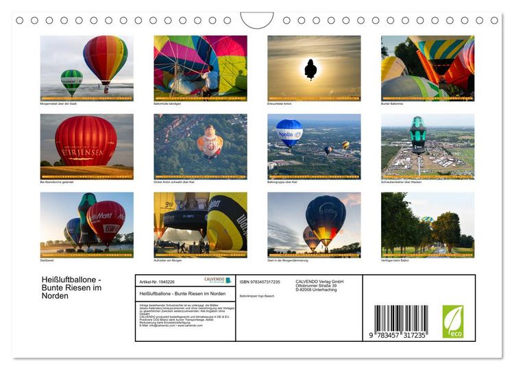 Produktbild: Hei&szlig;luftballone - Bunte Riesen im Norden (Wandkalender 2026 DIN A4 quer), CALVENDO Monatskalender