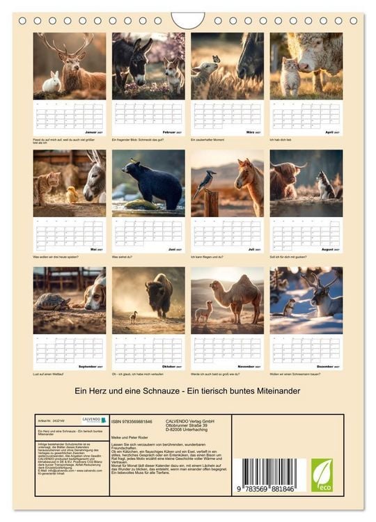 Produktbild: Ein Herz und eine Schnauze - Ein tierisch buntes Miteinander (Wandkalender 2027 DIN A4 hoch), CALVENDO Monatskalender