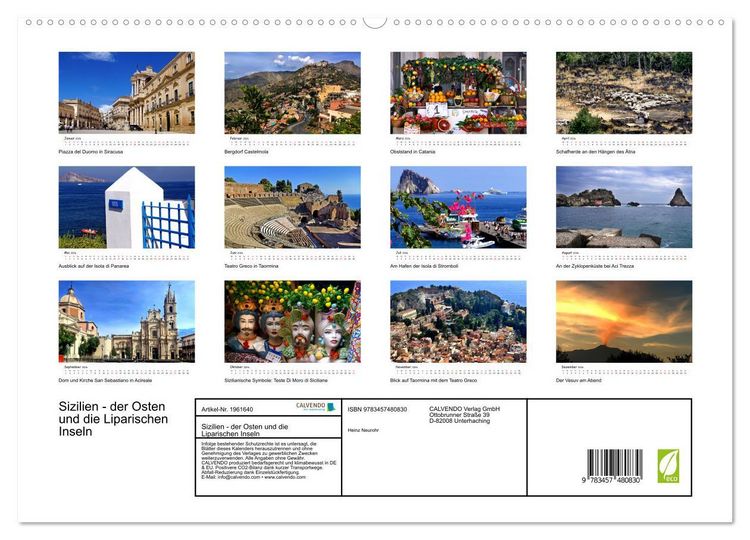 Produktbild: Sizilien - der Osten und die Liparischen Inseln (hochwertiger Premium Wandkalender 2026 DIN A2 quer), Kunstdruck in Hochglanz