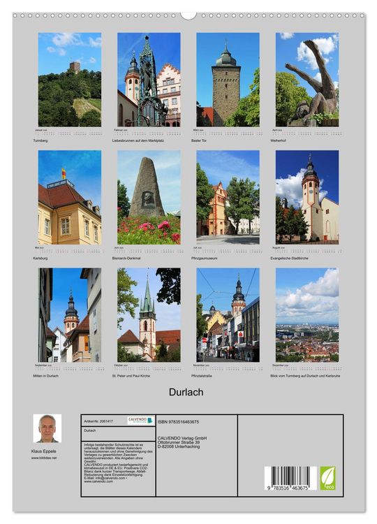 Produktbild: Durlach (hochwertiger Premium Wandkalender 2026 DIN A2 hoch), Kunstdruck in Hochglanz