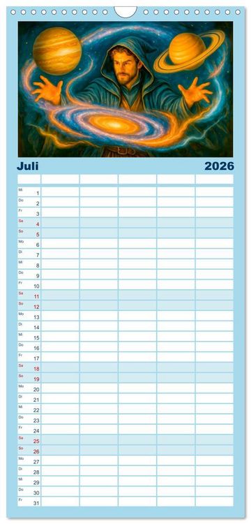 Produktbild: Familienplaner 2026 - Magische Meister - Kalender &uuml;ber Zauberer und ihre Kr&auml;fte mit 5 Spalten (Wandkalender, 21 x 45 cm) CALVENDO