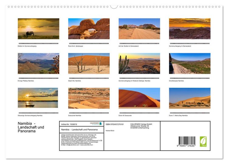 Produktbild: Namibia - Landschaft und Panorama (hochwertiger Premium Wandkalender 2026 DIN A2 quer), Kunstdruck in Hochglanz