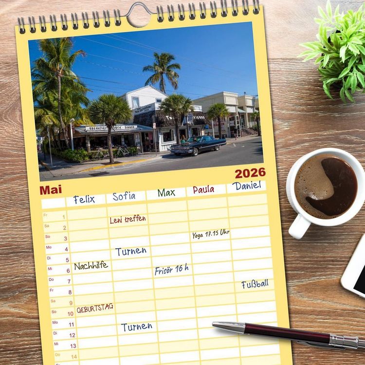 Produktbild: Familienplaner 2026 - FLORIDA KEYS UND KEY WEST Malerische Reiseroute mit 5 Spalten (Wandkalender, 21 x 45 cm) CALVENDO