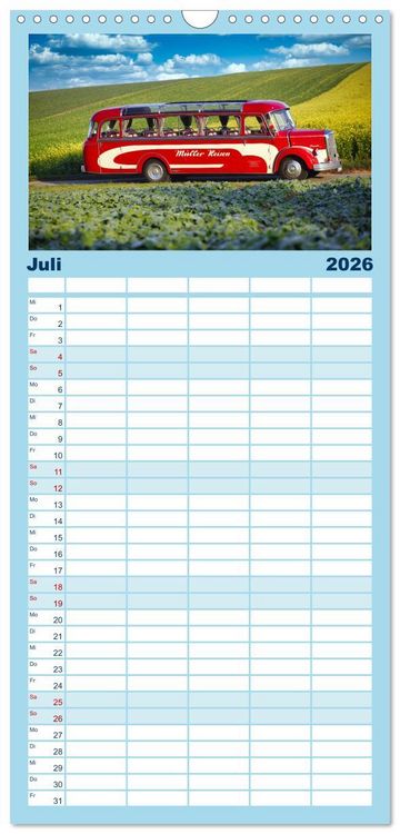 Produktbild: Familienplaner 2026 - Omnibusse im Fokus mit 5 Spalten (Wandkalender, 21 x 45 cm) CALVENDO