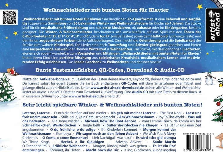 Produktbild: Weihnachtslieder mit bunten Noten f&uuml;r Klavier