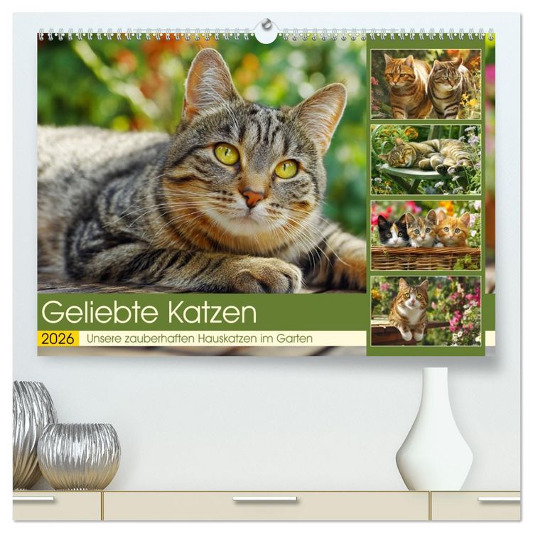 Produktbild: Geliebte Katzen. Unsere zauberhaften Hauskatzen im Garten (hochwertiger Premium Wandkalender 2026 DIN A2 quer), Kunstdruck in Hochglanz