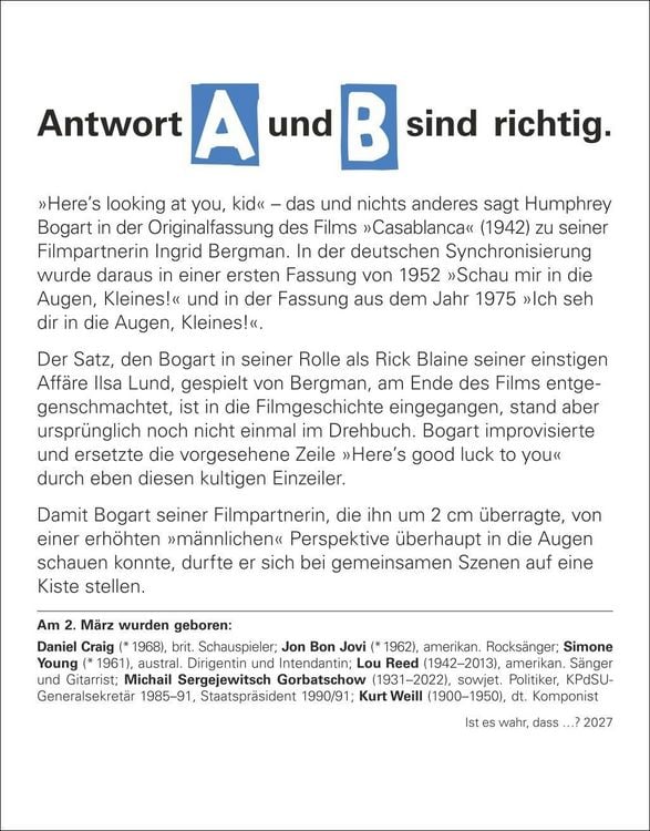 Produktbild: Ist es wahr, dass ...? Tagesabrei&szlig;kalender 2027 - Alltagswissen auf dem Pr&uuml;fstand