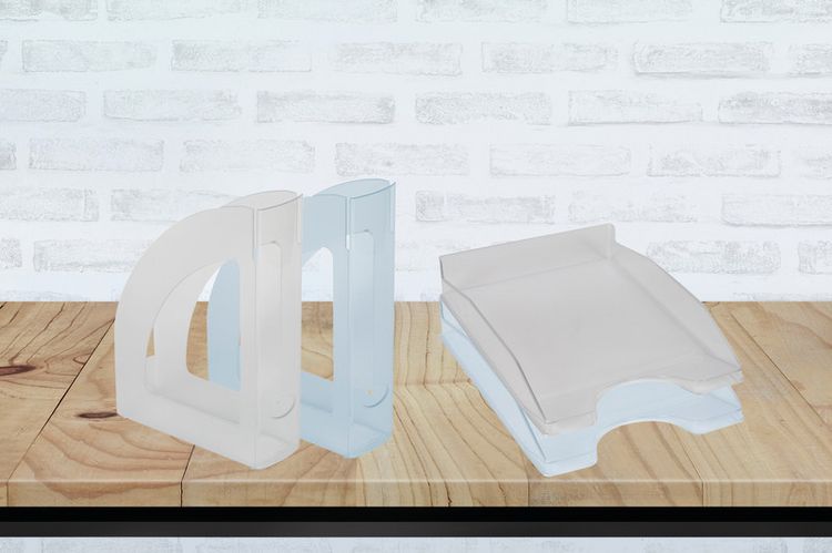 Produktbild: Q-CONNECT&reg; Stehsammler transparent, hellblau