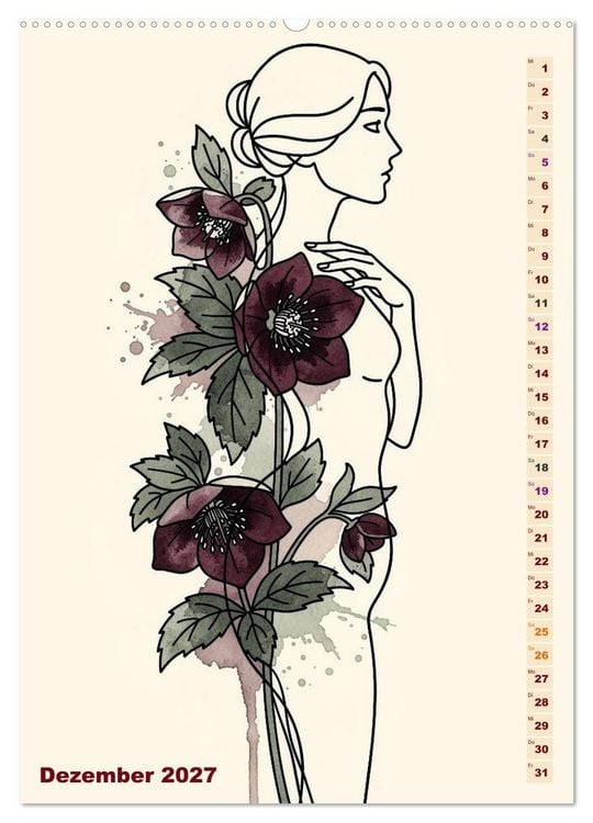 Produktbild: Bl&uuml;tenhauch und Silhouette - Line Art trifft Aquarell (Wandkalender 2027 DIN A2 hoch), CALVENDO Monatskalender
