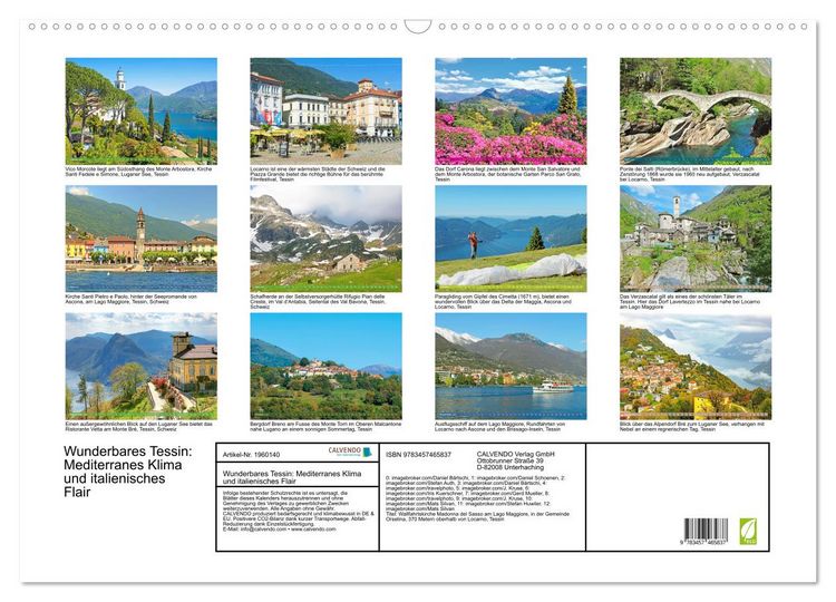 Produktbild: Wunderbares Tessin: Mediterranes Klima und italienisches Flair (Wandkalender 2026 DIN A2 quer), CALVENDO Monatskalender