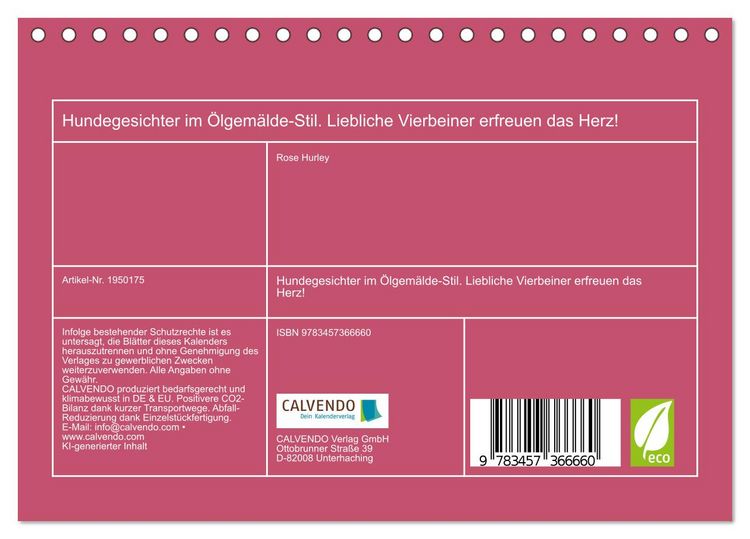 Produktbild: Hundegesichter im &Ouml;lgem&auml;lde-Stil. Liebliche Vierbeiner erfreuen das Herz! (Tischkalender 2026 DIN A5 quer), CALVENDO Monatskalender