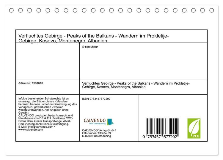 Produktbild: Verfluchtes Gebirge - Peaks of the Balkans - Wandern im Prokletije-Gebirge, Kosovo, Montenegro, Albanien (Tischkalender 2026 DIN A5 quer), CALVENDO Monatskalender