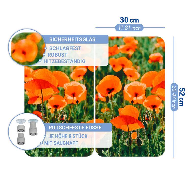 Produktbild: Herdabdeckplatte Universal Mod. Mohnfeld, 2er Set, f&uuml;r alle Herdarten geeignet