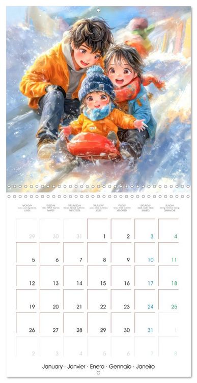 Produktbild: En famille ou entre amis - Inspir&eacute; du style Manga (Calendrier mural carr&eacute; 2026 30x30 cm) Calendrier double avec une page pour vos prises de notes