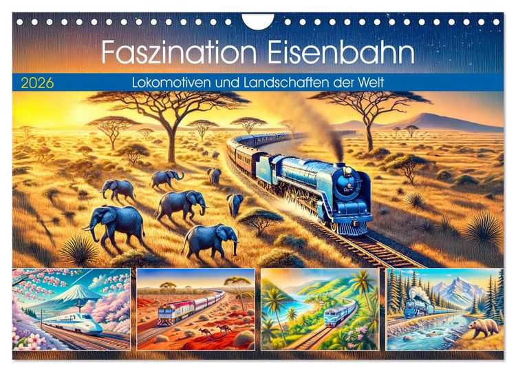 Produktbild: Faszination Eisenbahn - Lokomotiven und Landschaften der Welt (Wandkalender 2026 DIN A4 quer), CALVENDO Monatskalender