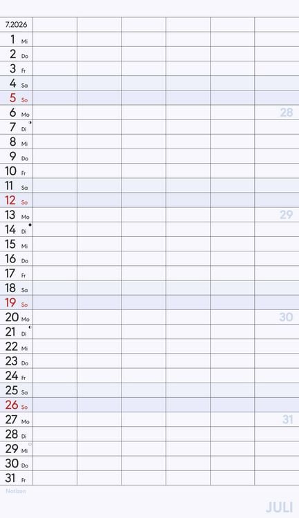 Produktbild: Superplaner XL 2026 6 Spalten - Familien-Timer 26x45 cm - Offset-Papier - mit Ferienterminen - Wand-Planer - Familienkalender - Alpha Edition