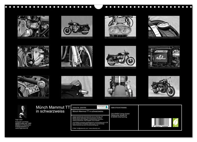 Produktbild: M&uuml;nch Mammut TT in schwarzweiss (Wandkalender 2026 DIN A3 quer), CALVENDO Monatskalender