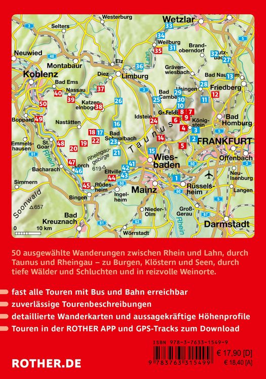 Produktbild: ROTHER Wanderf&uuml;hrer Taunus. 50 Touren im Bergland zwischen Lahn, Rhein und Main
