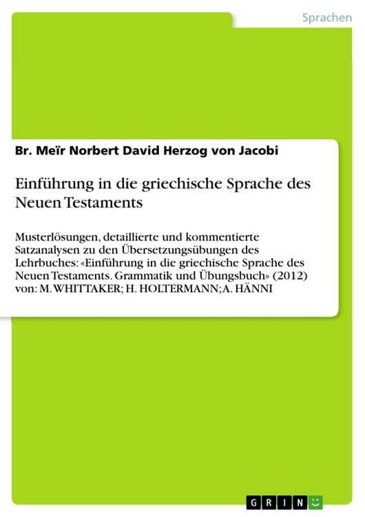 Produktbild: Einf&uuml;hrung in die griechische Sprache des Neuen Testaments