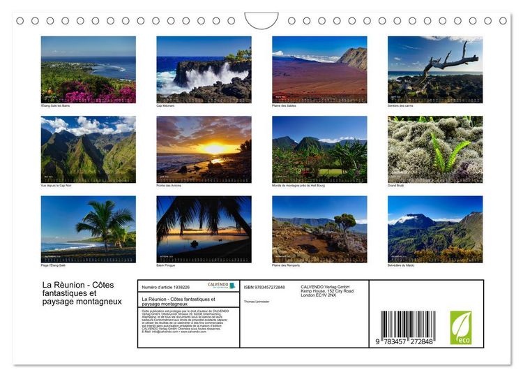 Produktbild: La R&egrave;union - C&ocirc;tes fantastiques et paysage montagneux (Calendrier mural 2026 DIN A4 vertical), CALVENDO calendrier mensuel
