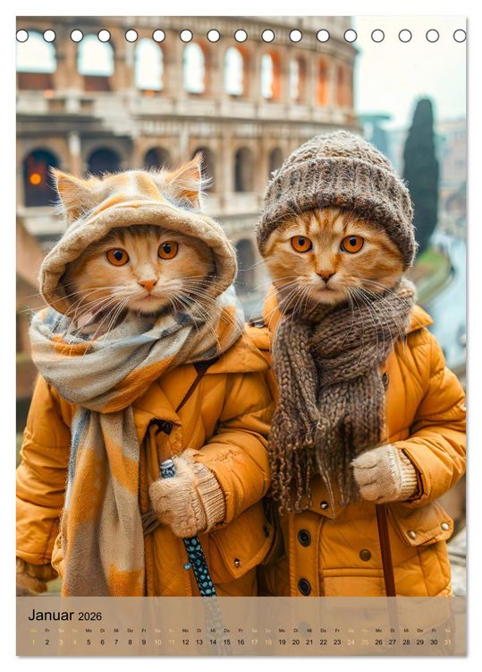 Produktbild: Katzen auf Abenteuerreise - Globetrotter-Katzen entdecke ferne Kulturen (Tischkalender 2026 DIN A5 hoch), CALVENDO Monatskalender