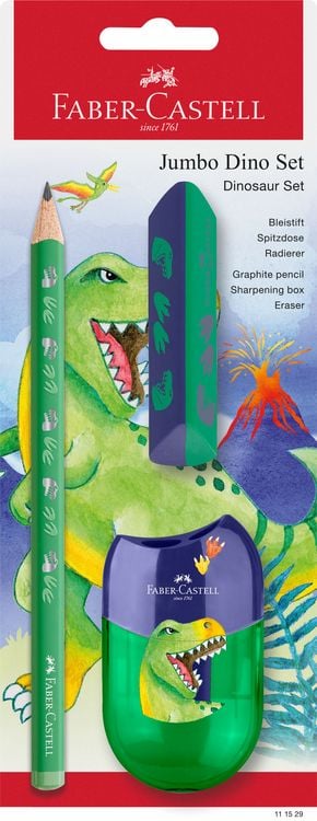 Produktbild: Faber-Castell Schreib Set Jumbo Dino gr&uuml;n 3 Teile Blister