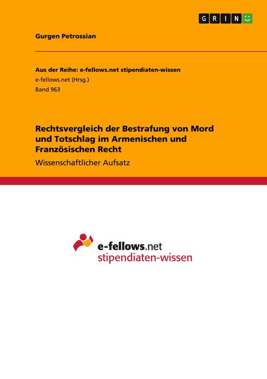Produktbild: Rechtsvergleich der Bestrafung von Mord und Totschlag im Armenischen und Franz&ouml;sischen Recht
