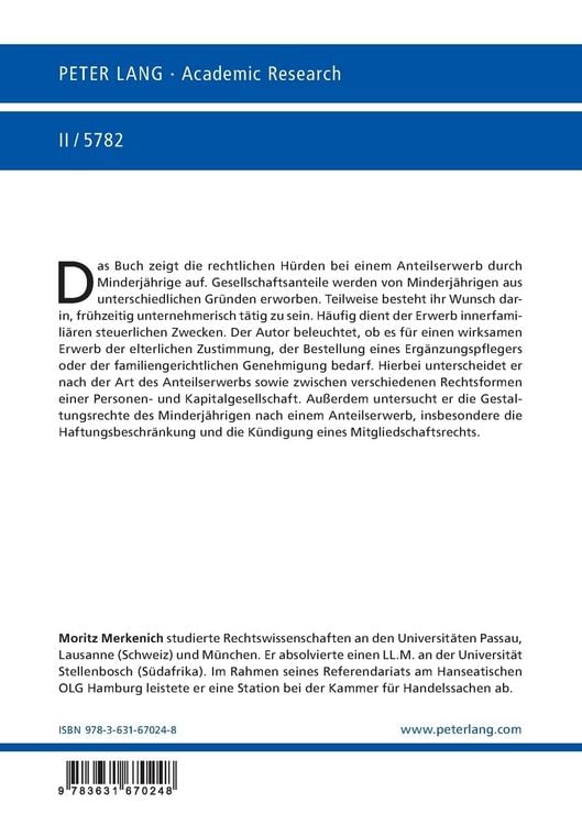 Produktbild: Erwerb von Personen- und Kapitalgesellschaftsanteilen durch Minderj&auml;hrige