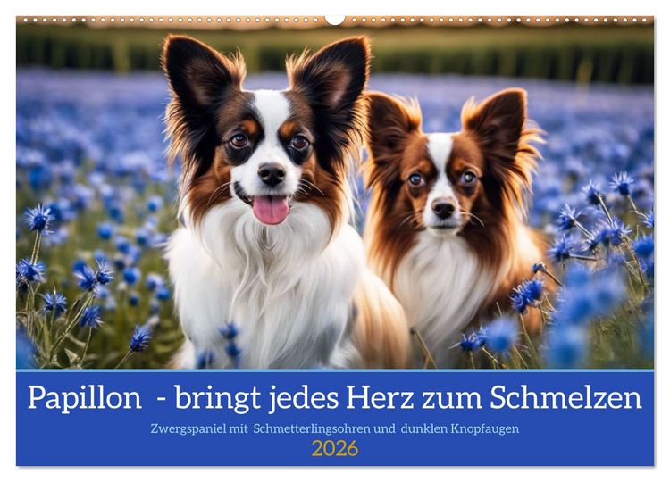 Produktbild: Papillon - bringt jedes Herz zum Schmelzen (Wandkalender 2026 DIN A2 quer), CALVENDO Monatskalender