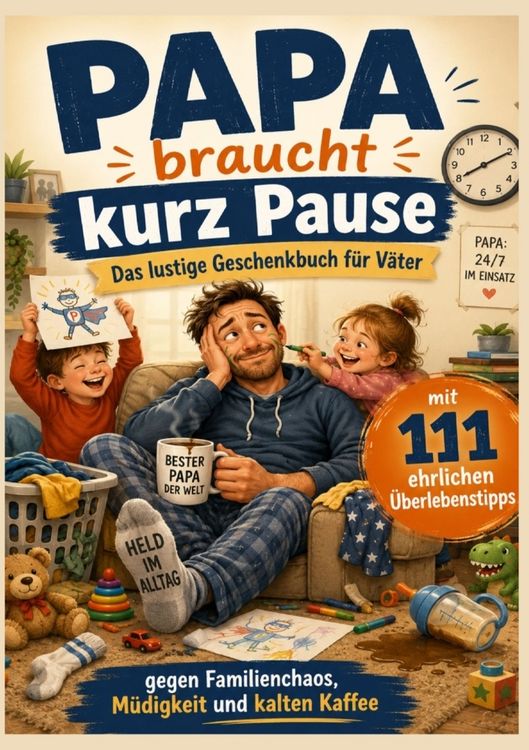Produktbild: Papa braucht kurz Pause Das lustige Geschenkbuch f&uuml;r V&auml;ter mit 111 ehrlichen &Uuml;berlebenstipps gegen Familienchaos, M&uuml;digkeit und kalten Kaffee